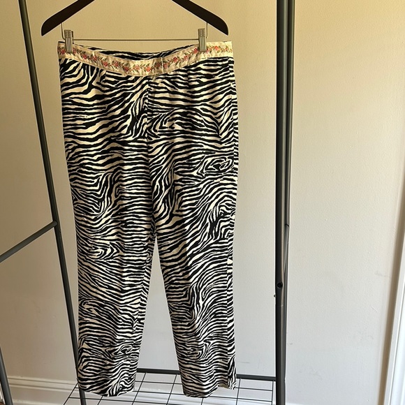 Tracy Reese Pants - Tracy Reese Zebra Print Pants with Floral Waistband size large 100% silk 90s